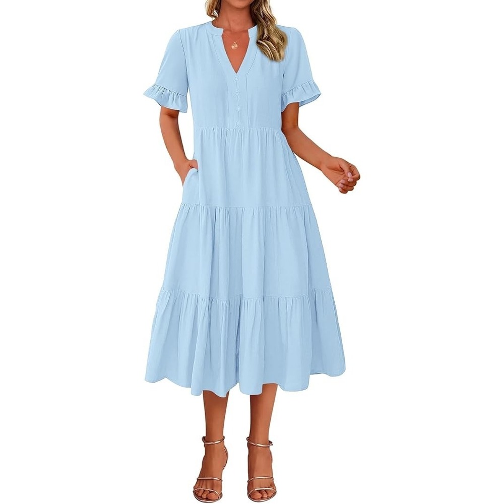 MSRP $26 BTFBM Women's XL Sky Blue Summer Dresses V Neck Loose Short Sleeve